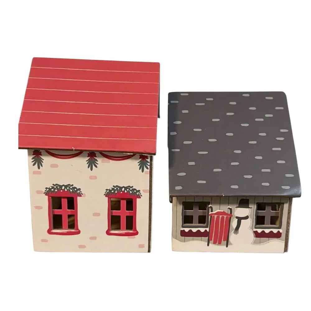Mini Christmas Village Houses Set of 2 Holiday Cottage Decor